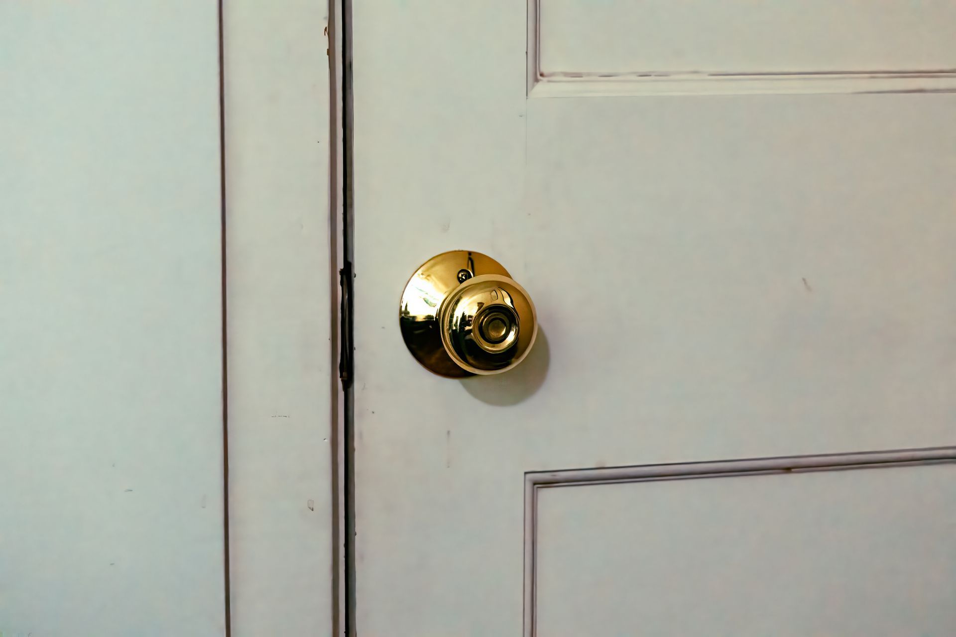 Porte peinte vert pâle avec poignée ronde en laiton
